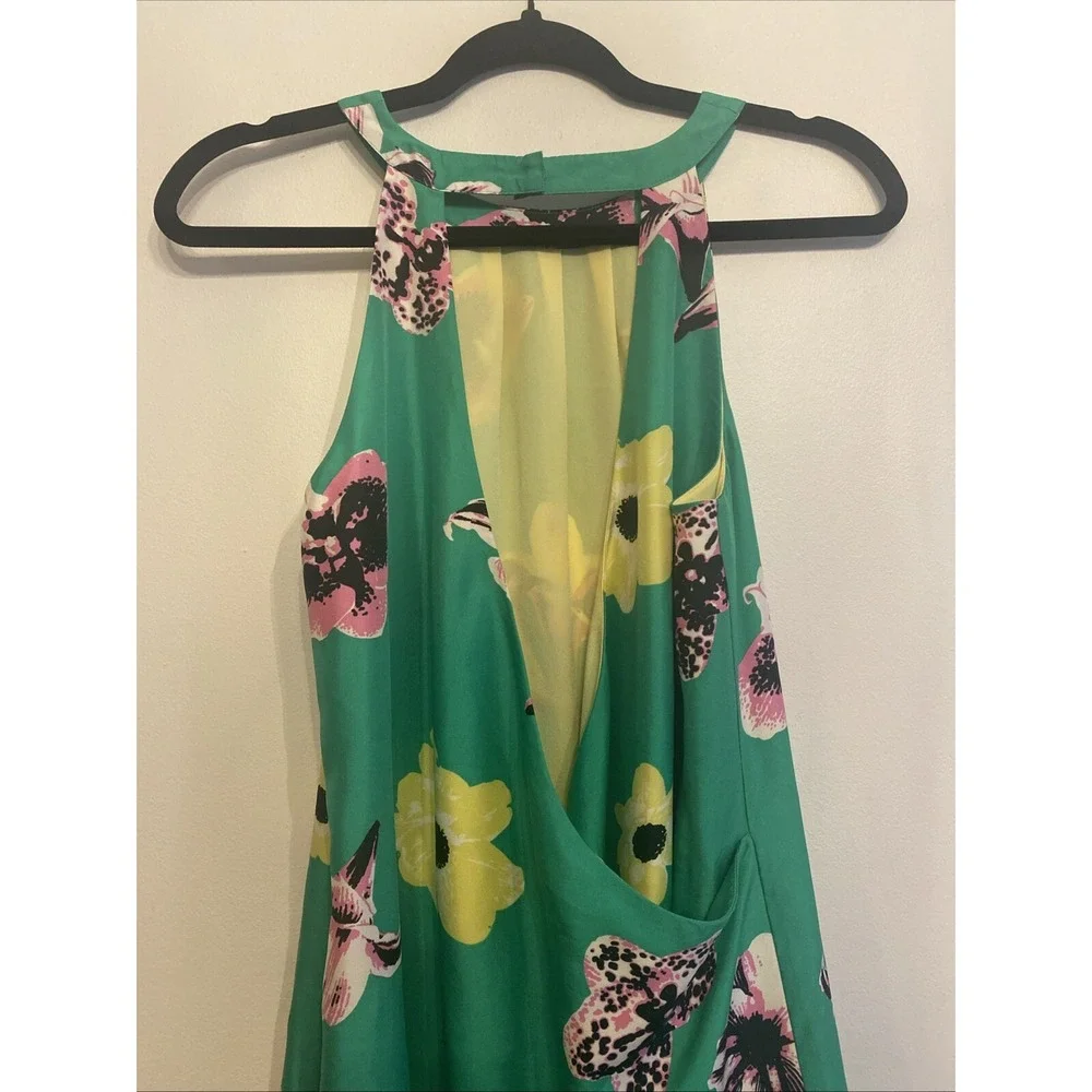 J. Crew‎ Green Floral Silk Halter Swoop Mini Dress size 4